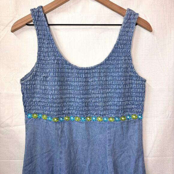 Y2K Denim Sundress Womens 5 Junior A-Line Empire Waist Kidcore Cottagecore Fairy - Picture 2 of 12
